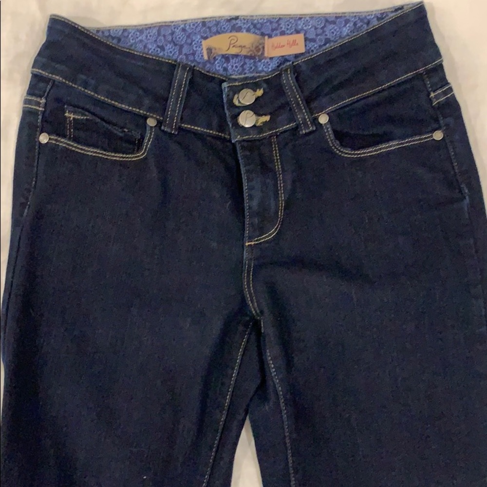 Paige bell bottom dark denim stretch jeans